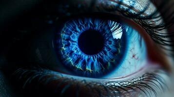 blue iris staring close up of human eye photo