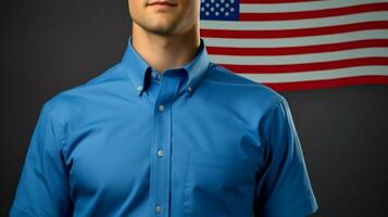blue shirt symbolizes american patriotism and success photo