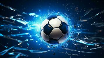 blue soccer ball kicks into the net photo