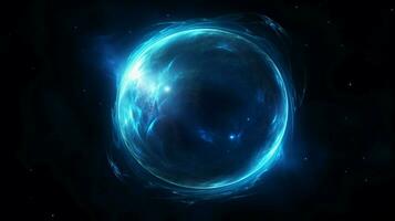 blue sphere glows in dark nebula atmosphere photo