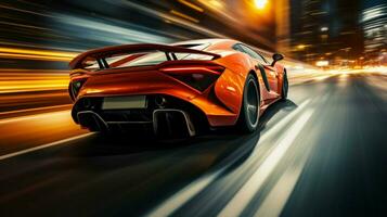 blurred motion of modern sports car driving photo