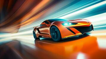 blurred motion of modern sports car driving photo