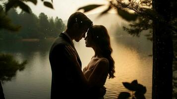 bride and groom celebrate love in nature photo