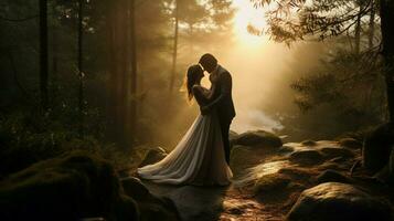 bride and groom celebrate love in nature photo