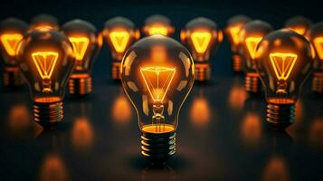 bright ideas in glowing light bulb filament photo