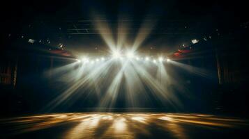 bright stage lit by spotlights and floodlights photo