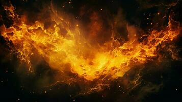 bright yellow fire blazing against night sky photo