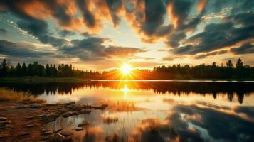 bright sunbeams illuminate tranquil nature dusk sky photo