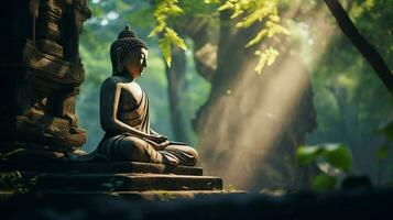 buddhist sculpture in tranquil scene ancient architecture photo