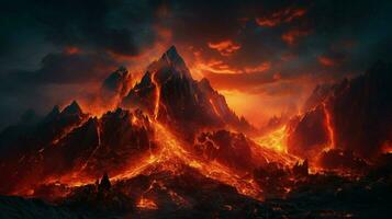 burning mountain range creates hellish inferno outdoors photo