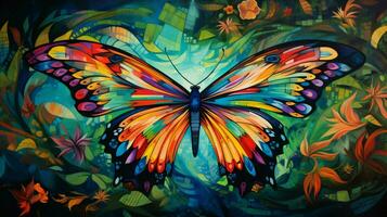 butterfly flying over vibrant natures colorful patterns photo