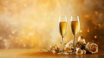 champagne celebration drink wine in gold colored background photo