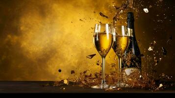 champagne celebration drink wine in gold colored background photo