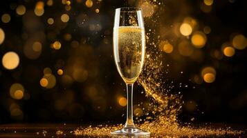 champagne celebration drink wine in gold colored background photo