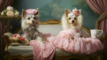 charming pampered pets play side by side looking alert photo