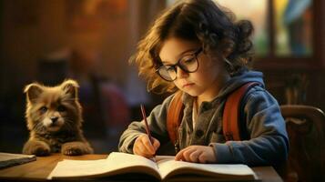 niño aprendizaje educación estudiando en salón de clases infancia foto