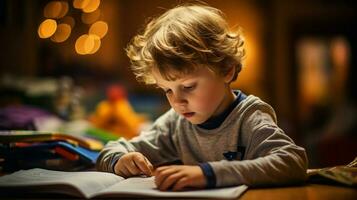 niño aprendizaje educación estudiando en salón de clases infancia foto