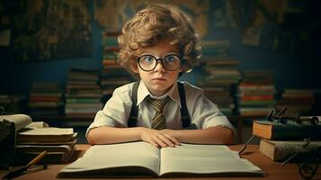 niño aprendizaje educación estudiando en salón de clases infancia foto