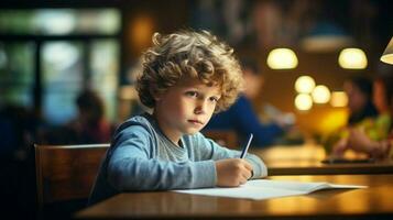 niño aprendizaje educación estudiando en salón de clases infancia foto