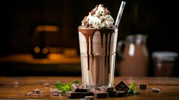 chocolate milkshake on a table photo