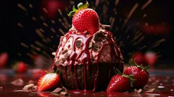 chocolate dipped strawberry in sweet ice cream photo