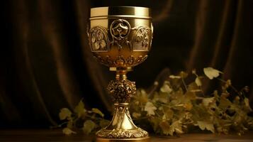 cristiano cáliz dorado vino simbolizando sacramento foto