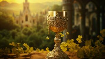 christian chalice golden wine symbolizing sacrament photo