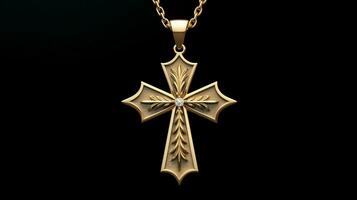 cristiandad símbolo el cruzar collar brilla oro foto
