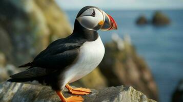 close up of a colorful puffin a beautiful endangered sea photo