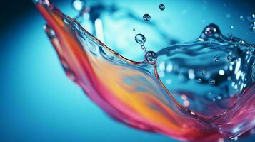 close up of a liquid drop pouring freshness in background photo