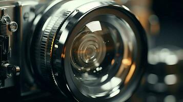 close up of shiny metal lens on camera photo