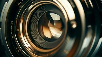 close up of shiny metal lens on camera photo