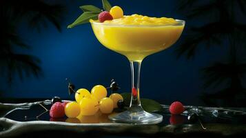 close up of yellow cocktail with fruit photo
