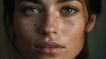 close up portrait of a caucasian woman with a pimple photo