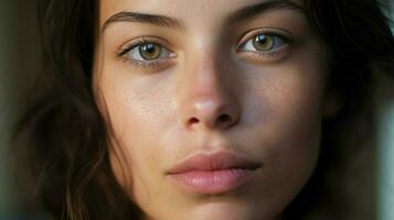 close up portrait of a caucasian woman with a pimple photo