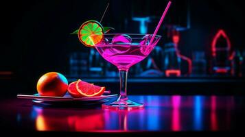 cocktail bar drink with neon style photo