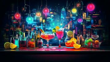 cocktail bar drink with neon style photo