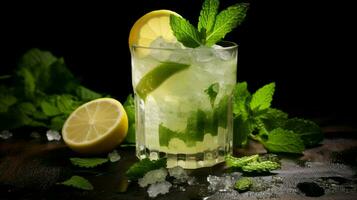 cocktail with lime lemon and mint freshness photo