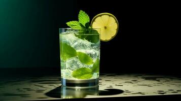 cocktail with lime lemon and mint freshness photo