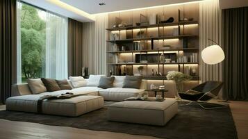 cómodo moderno vivo habitación con elegante decoración foto