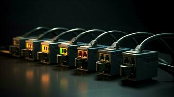 computer equipment in a row network connection plug hard photo