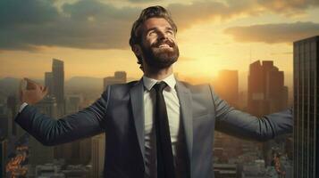 confident businessman in full suit exudes success photo