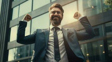 confident businessman in full suit exudes success photo