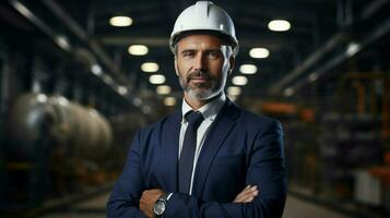 confident engineer in hardhat looking at camera photo