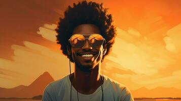 confidente joven hombre con afro sonriente dentro foto