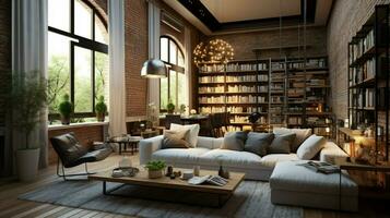 cozy modern loft with comfortable design elements photo