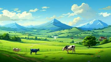 cows grazing in a green meadow a peaceful rural scene photo