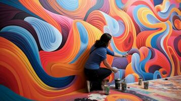 creative artists at work painting colorful patterns photo