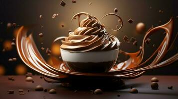 creamy chocolate dessert on abstract background photo
