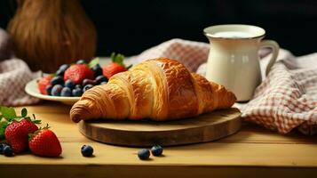 croissant french food meal table snack bread freshness photo